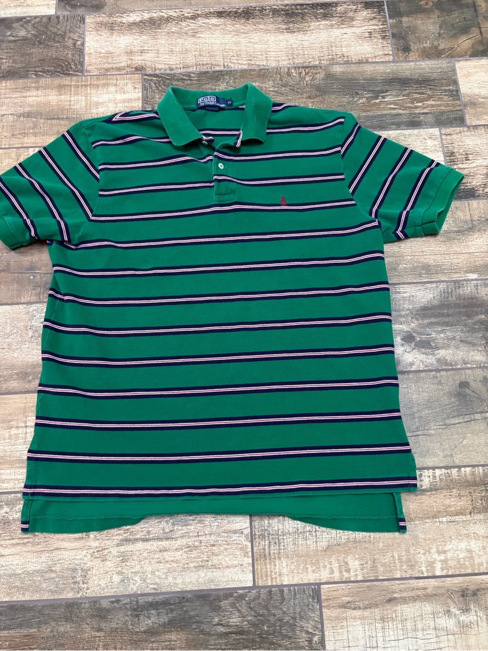 Ralph Lauren Green Polo with Navy & White Stripes
